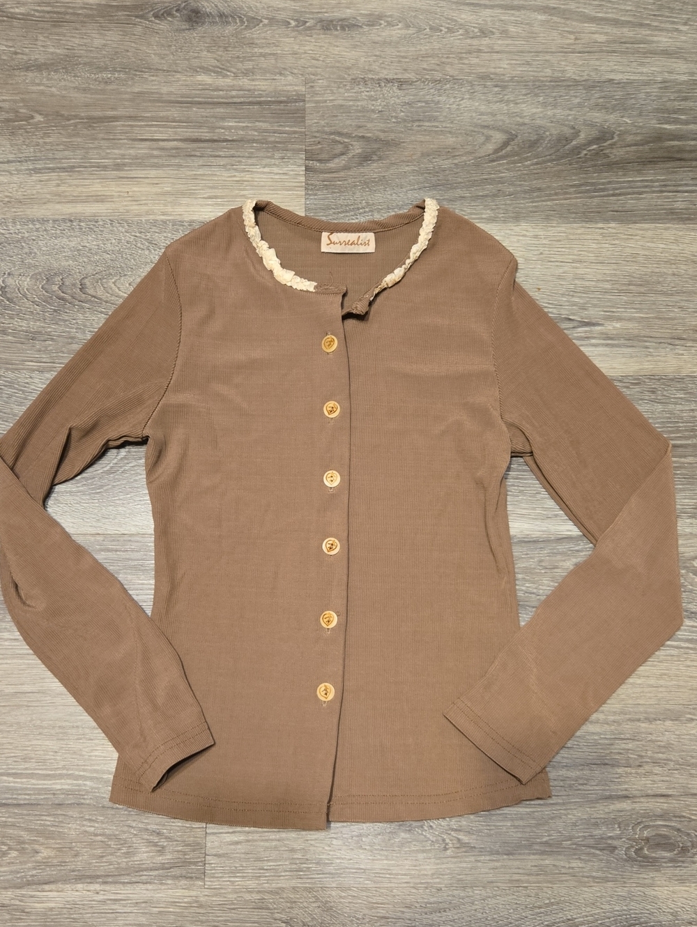 Vintage Ribbed Cardigan With Carved Buttons Size Small